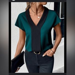 Contrast Trim Batwing Sleeve Blouse-M